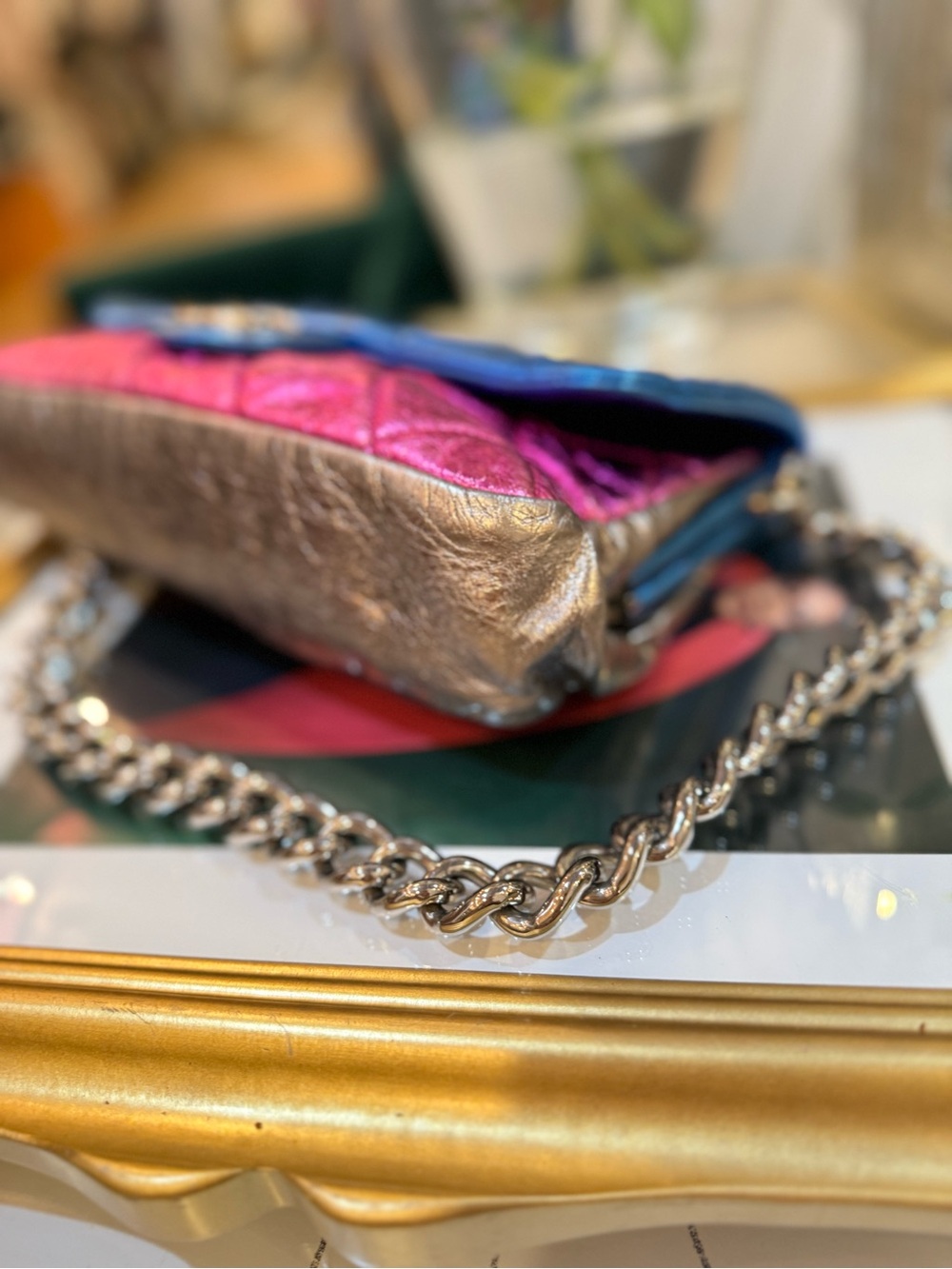 CHANEL Metallic Blue and Pink Quilted Flap Crossbody Bag - Picture 7 of 16